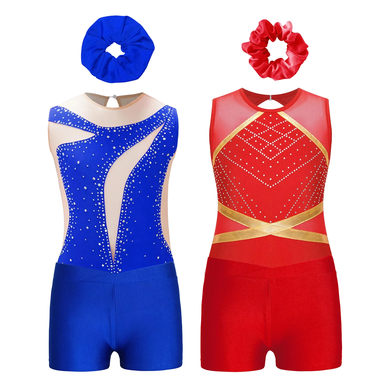 

Kids Yoga Workout Clothes Set Ballet Leotard Patchwork Rhinestones Body Suit Sleeveless Figure Skating Dance Gymnastics Jersey