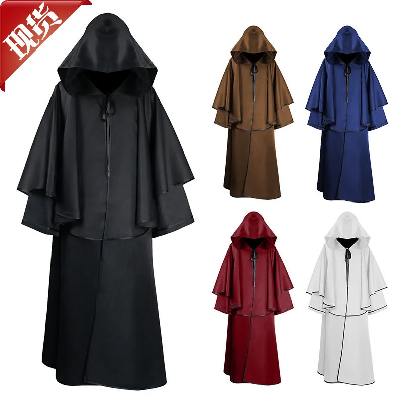 Halloween Medieval Costume Men Women Vintage Renaissance Monk Cosplay Cowl Friar Priest Hooded Robe Rope Cloak Cape Clothing