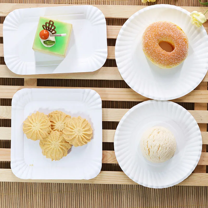 

100pcs Disposable Paper Tray White Card Cake Dish Birthday Cake Plate Restaurant Fruit Salad Pan Christmas Picnics Tableware ﻿