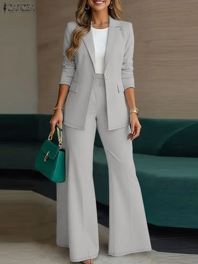أزياء الخريف 2 قطعة مجموعات ZANZEA ملابس النساء 2025 أنيقة طويلة الأكمام السترة معاطف بانت مجموعات أنيقة الصلبة OL العمل رياضية #2