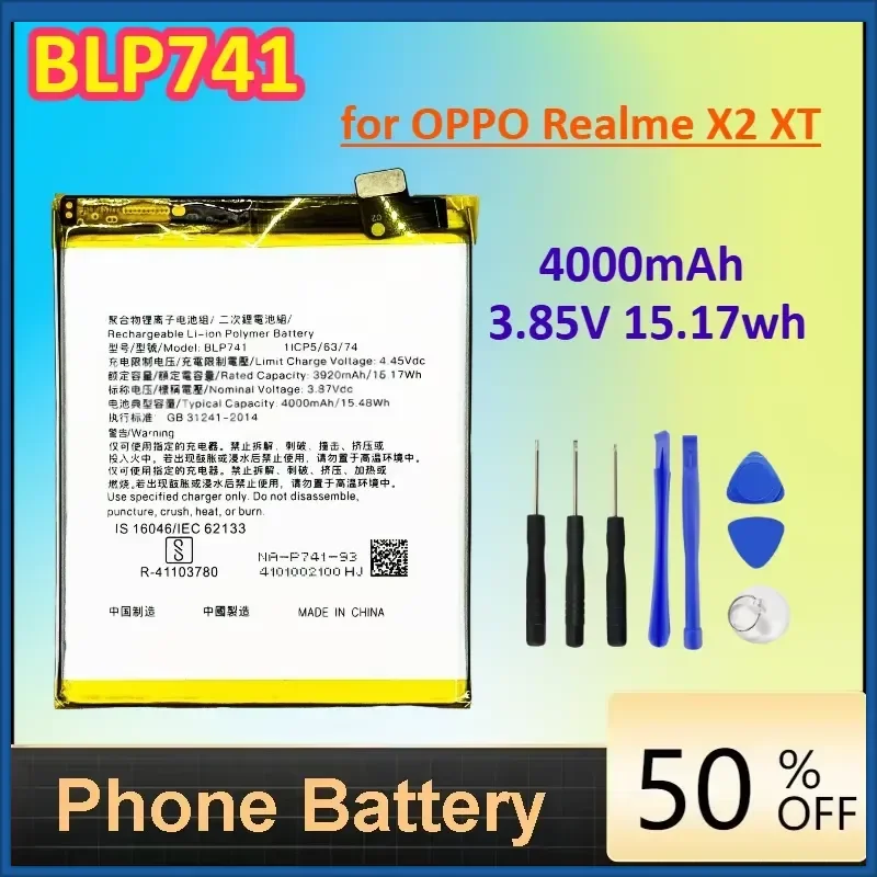 

BLP741 4000mAh 3.85V 15.17wh Battery for OPPO Realme X2 XT Mobile Phone Bateria+Free Tools