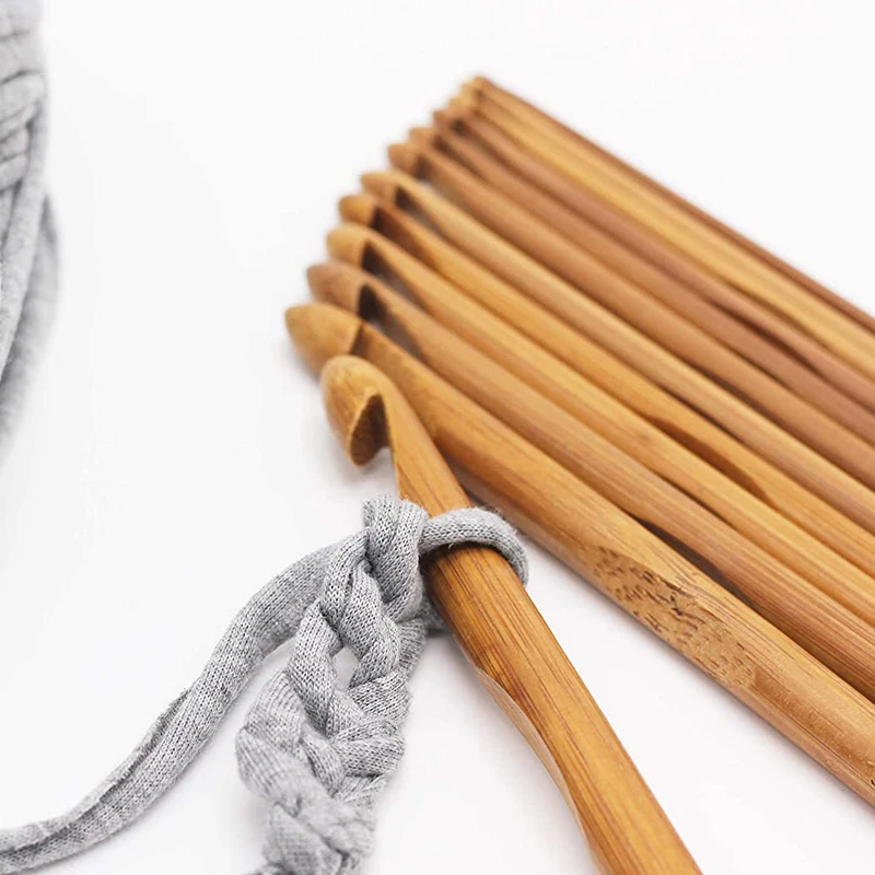 12pcs Bamboo Handle Crochet Hook Knit Craft Knitting Needle Weave Yarn 3-10mm for Handcrafted Knitting Needles Weave Yarn Craft