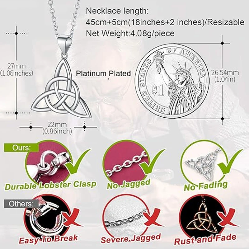 YILUOCD 925 Stering Silver Witch Knot Pendant Necklace Vintage Triangle Cross Celtic Knot Necklaces Women Lucky Amulet Jewelry