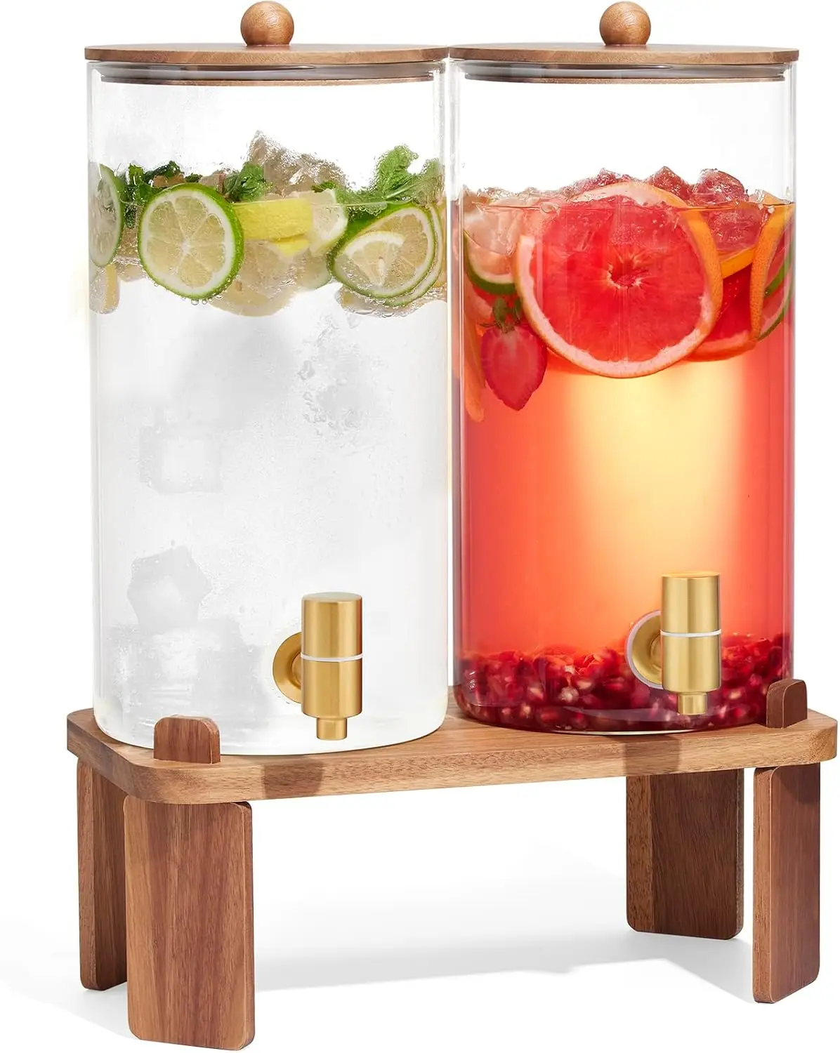 

2-Piece Glass Beverage Dispenser with Wood Stand and Stainless Steel Spigot, Ideal for Lemonade, Juice, Tea, and Party Drinks