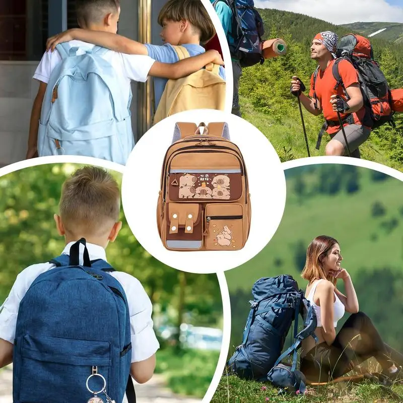 Kapibara กระเป๋าเป้สะพายหลังนักเรียนชั้นประถมศึกษาการ์ตูนความจุขนาดใหญ่กระเป๋าเป้สะพายหลังป้องกันสกปรก Capybara กระเป๋าเป้สะพายหลัง