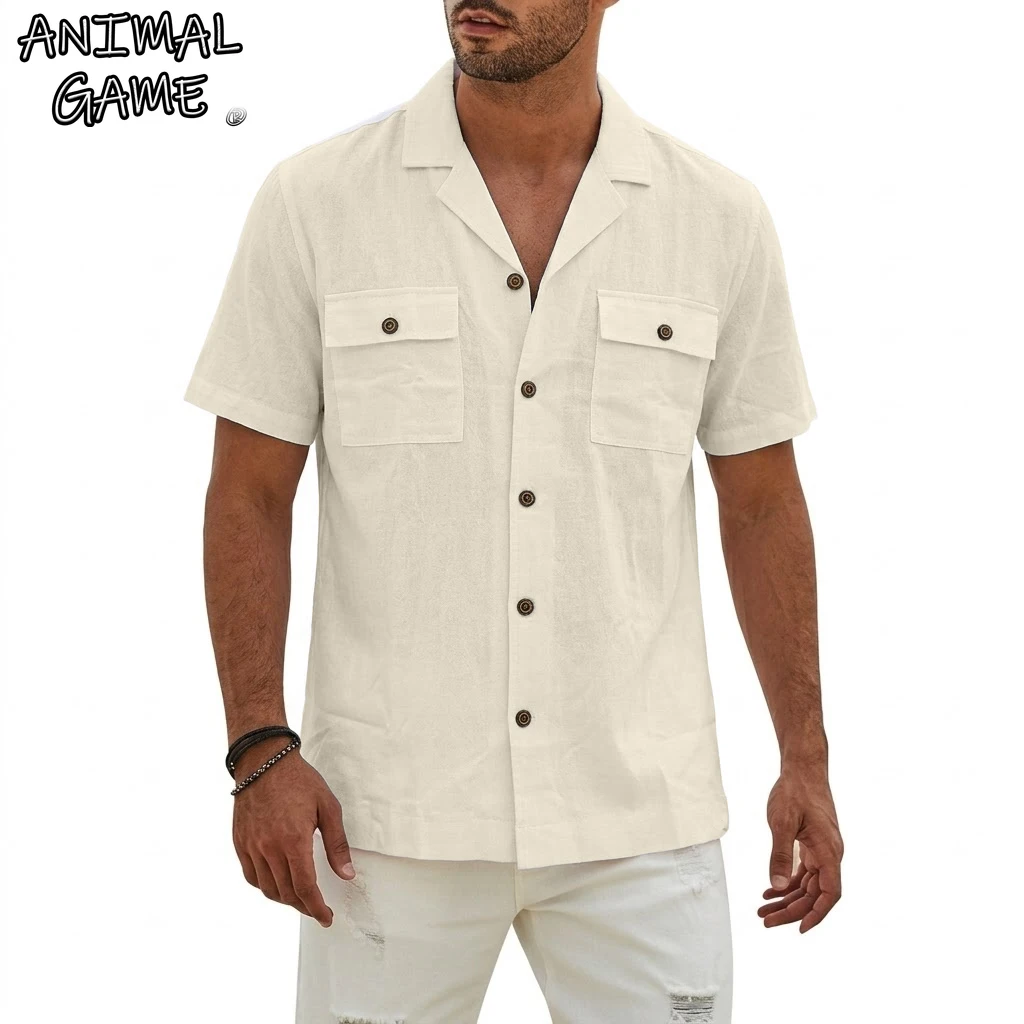 

Men's Short Sleeve Shirts Beach Button Down Lapel T-Shirts Casual Shirt for Men Summer Hawaiian Vintage Cotton Linen TShirts Men