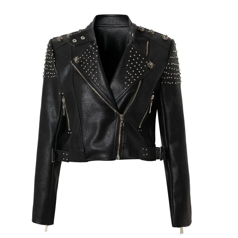 

Women's Motorcycle Leather Jacket PU Material Motorcycle Jacket Rivet decoration Biker Clothes Graffiti Punk Jacket Rock S-XXXL