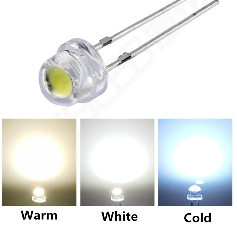 100PCS Straw Hat LED Dip 5mm Ultra Bright Pure Warm Cold Red Blue 0.2W 0.5W 5000MCD Diode Round Water Clear Light Emitting Diode