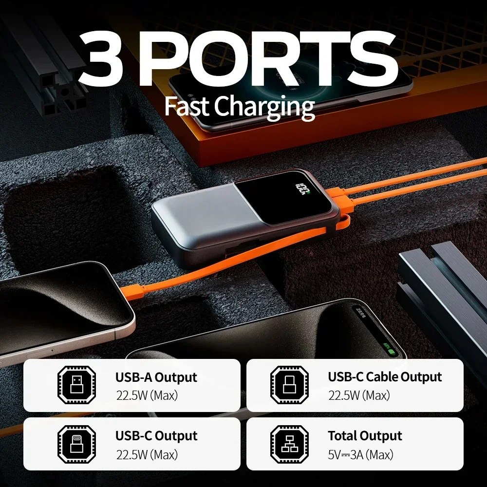 كابل 22.5 وات ماكس محمول USB-C شحن سريع بطارية خارجية لهاتف آيفون وشاومي وهواوي باور بانك 20000 مللي أمبير في الساعة