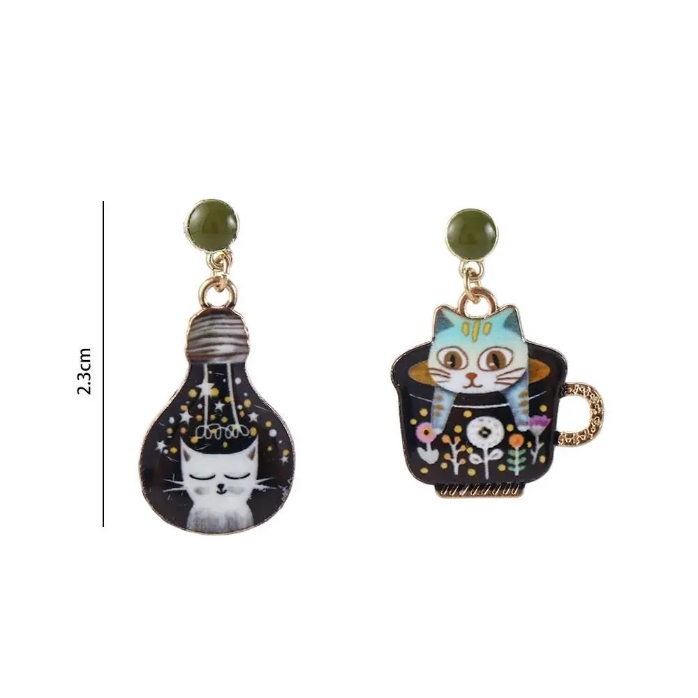 شخصية الموضة المينا المرأة لطيف كوب القط ضوء لمبة القط الحيوانات المعلقات أقراط أقراط