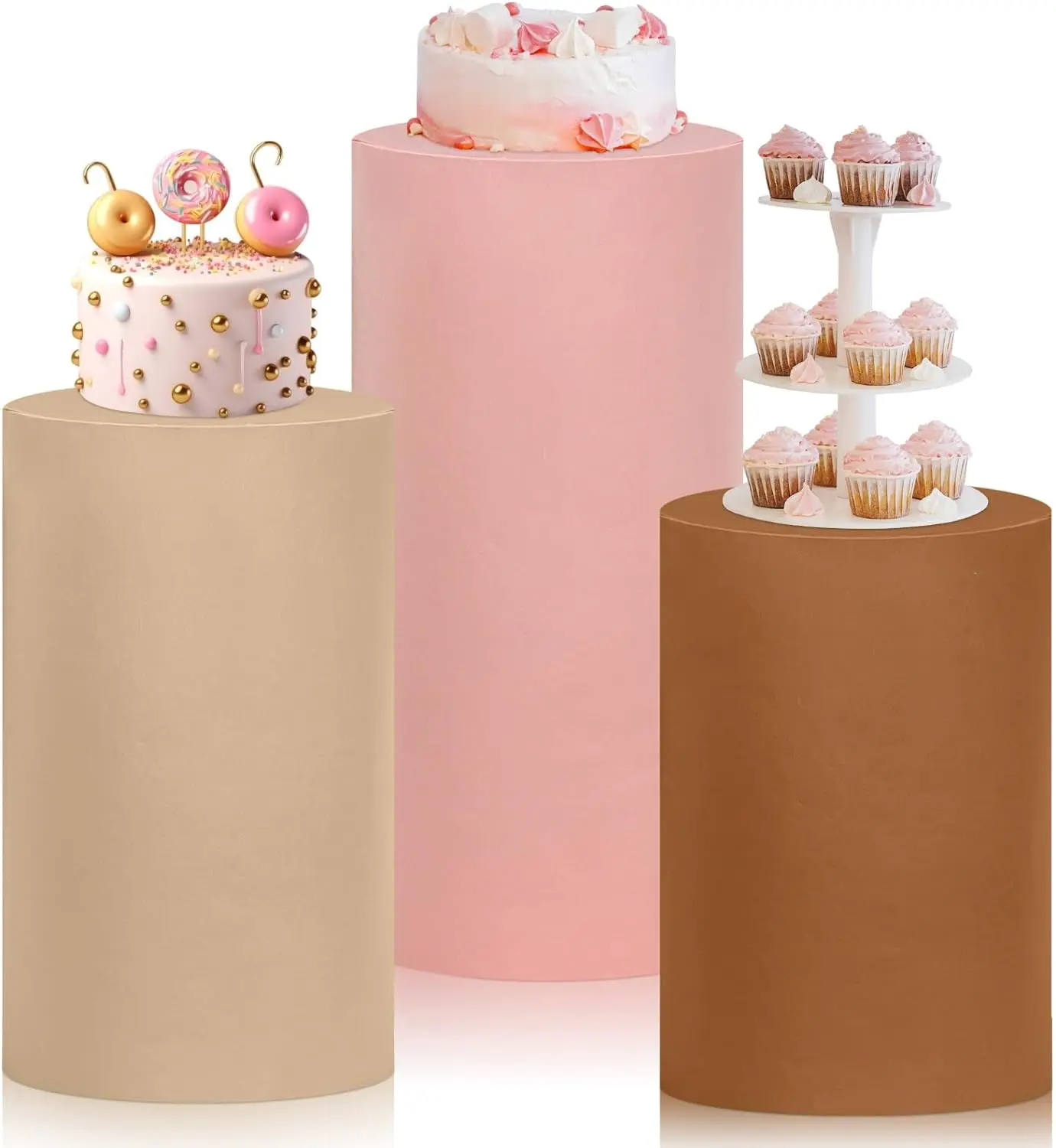 3 PCS Pink Pedestal Covers Birthday Party Decoration Gold White Fairy Tale Plinth Cover Cylinder Cover Event Props  Elastic