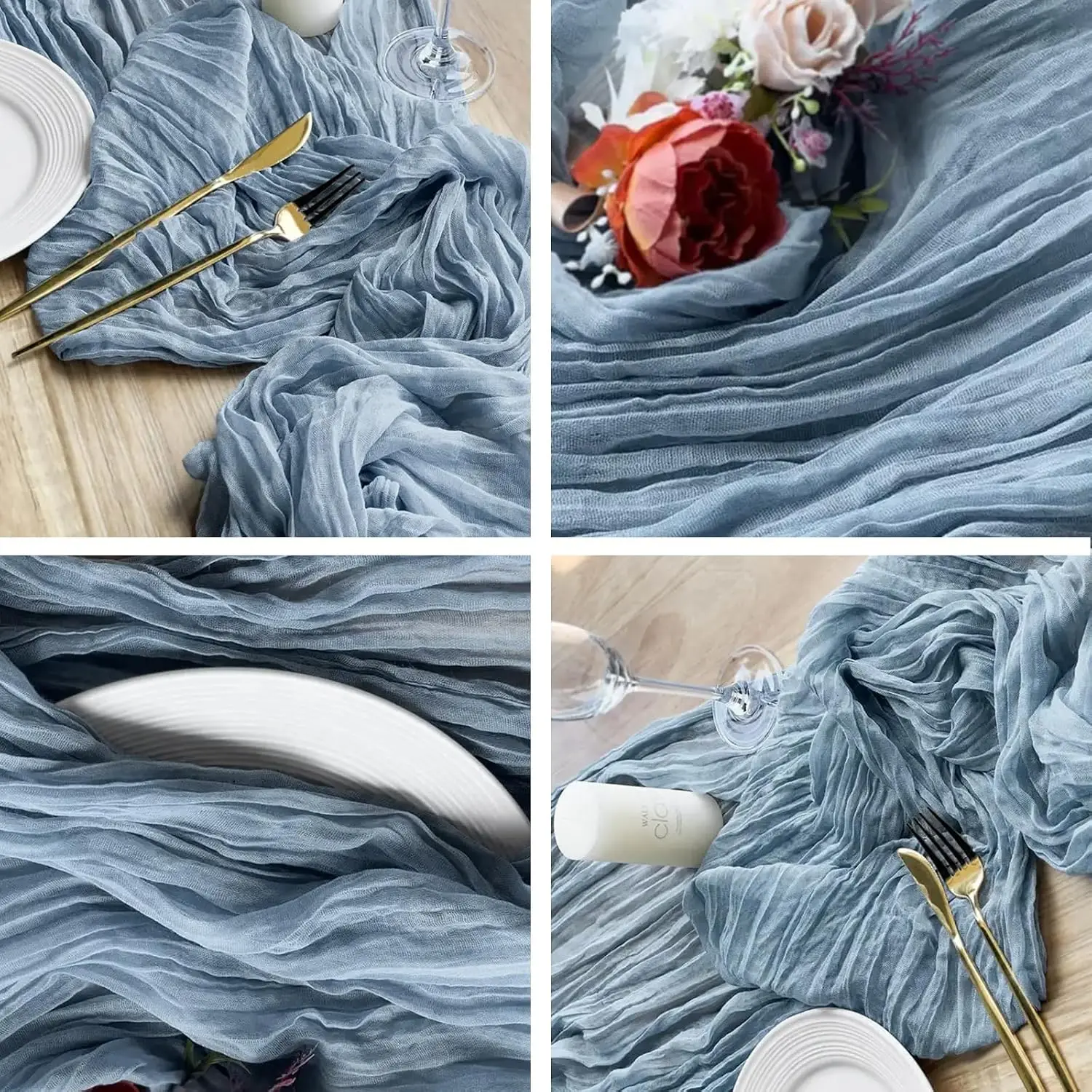 Set of 4 Cheesecloth Table Runners 20x120 Inch Gauze 10 FT Long Semi Sheer Boho for Wedding Party Baby Shower Bridal Shower Deco