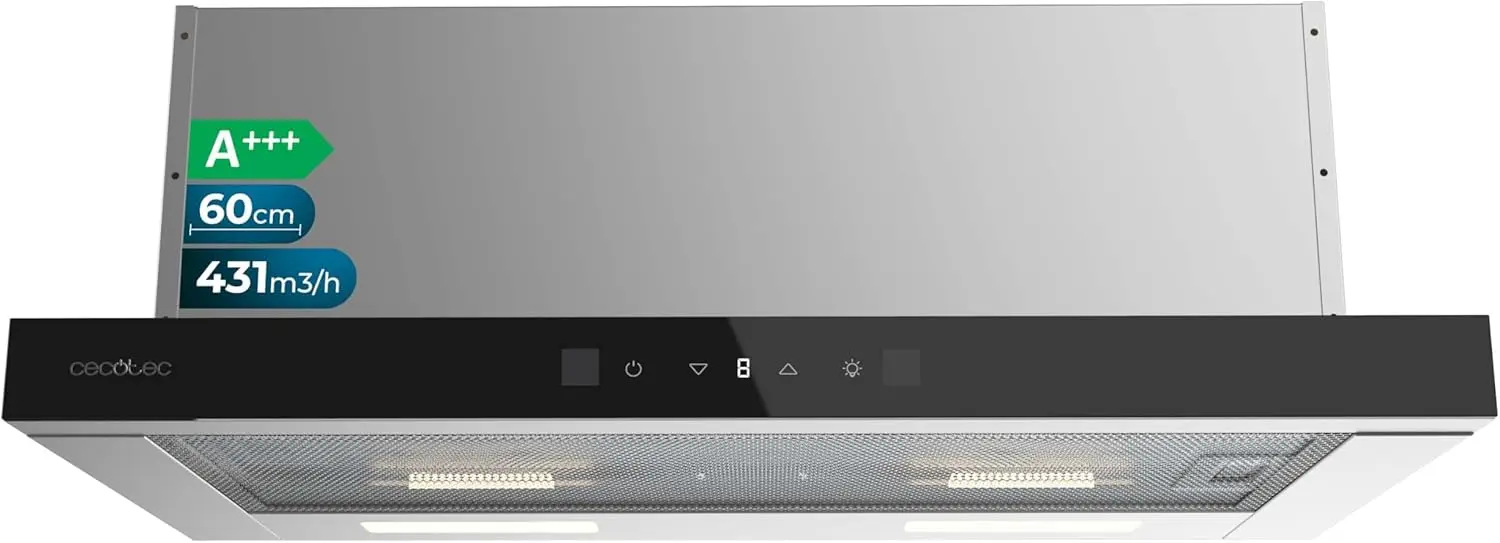 Bolero Flux TLT 604400 60 cm Dunstabzugshaube, schwarzes Glas, Gleichstrommotor, 431 m3/h, A+++, Touch- und Bewegungssteuerung