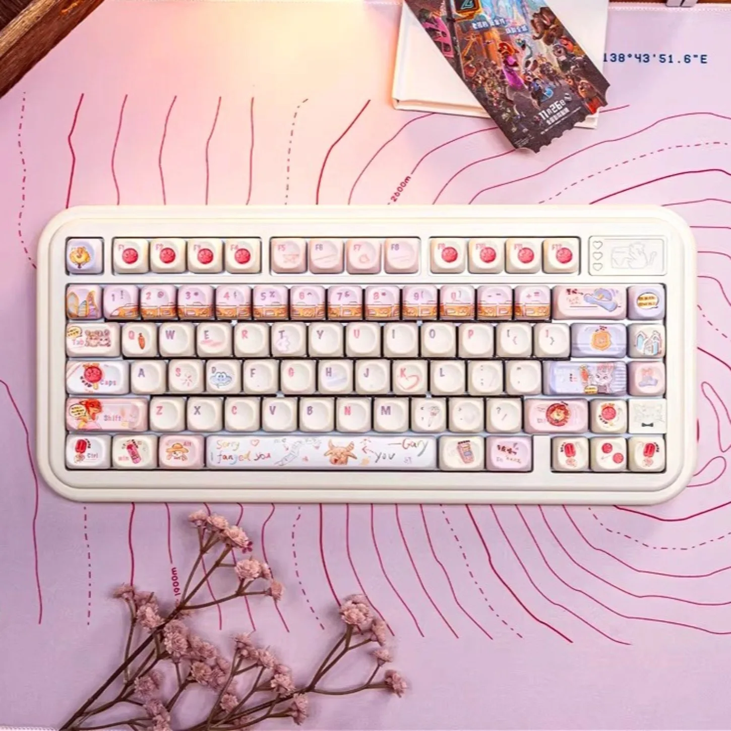 Cute Crazy Animals Pattern MOA PBT Keycaps 135 Keys High Appearance Compatible with Mechanical Keyboard