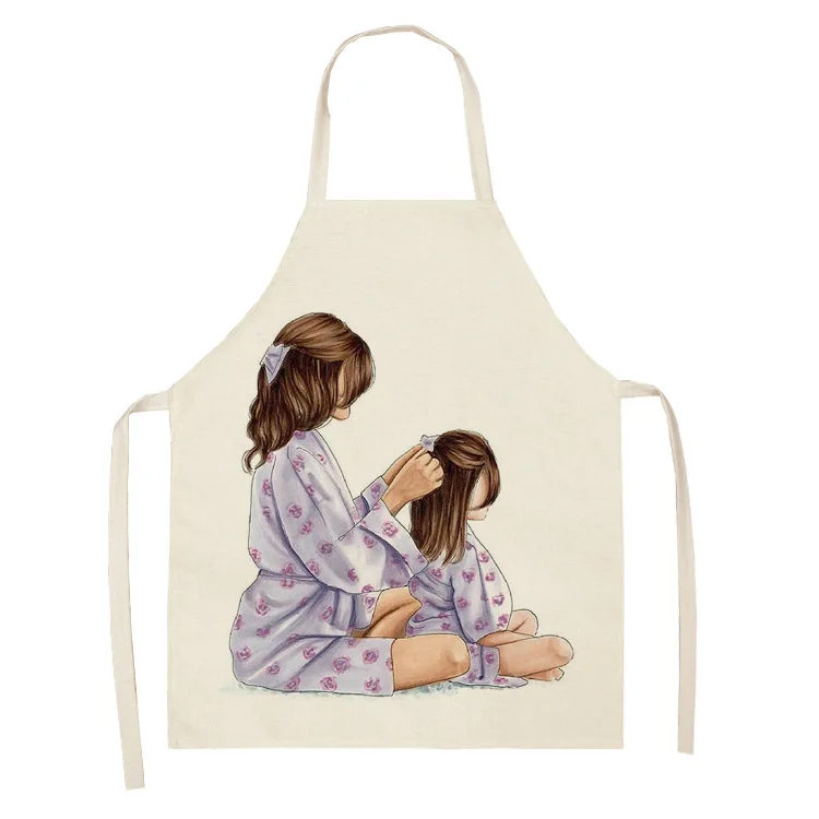 1Pcs Parent-child Pattern Cleaning Art Aprons Home Cooking Kitchen Apron Cook Wear Cotton Linen Adult Bibs Delantal Fartuchy