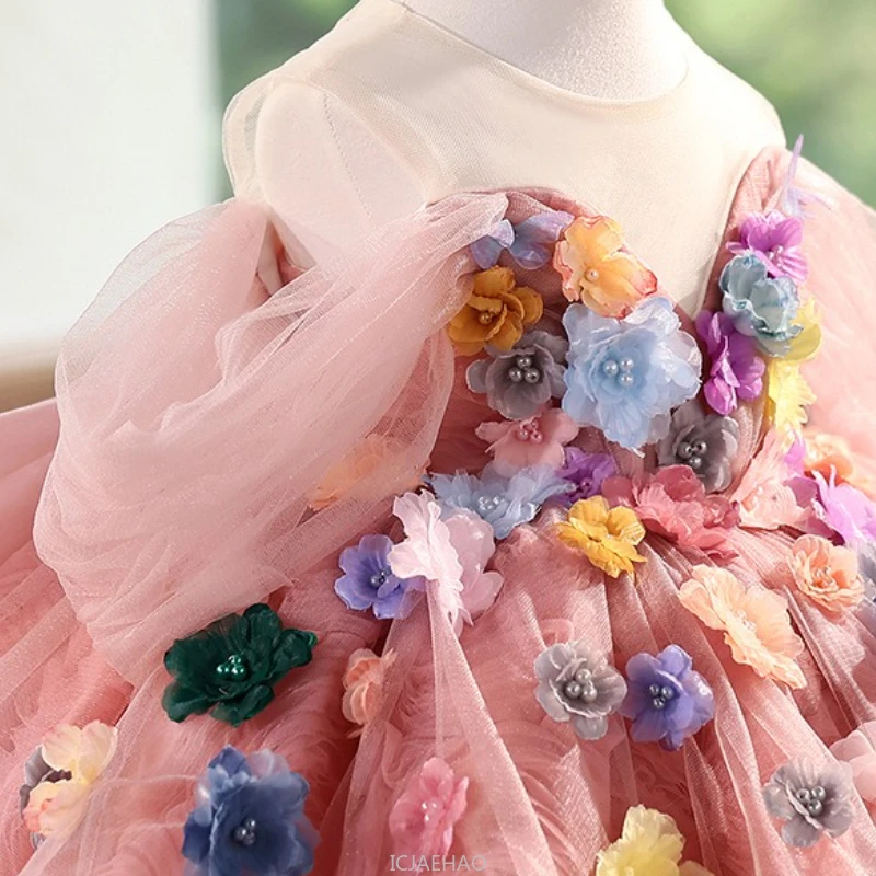 Elegant Dress For Girls Flower Princess Dresses Kids Birthday Party Pageant Gown Piano Recital Host Outfit Children Costumes view 5