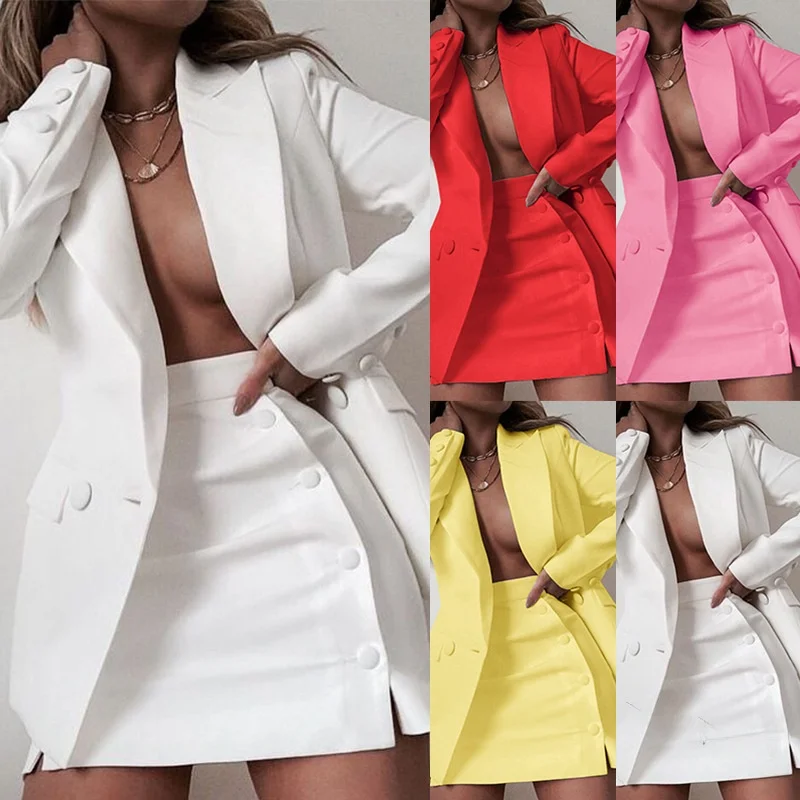 

Women's Pure Color Two-Piece Suit Spring Faion Set ort Skirt f Skirt Ensemble Casual Ele Profional Look