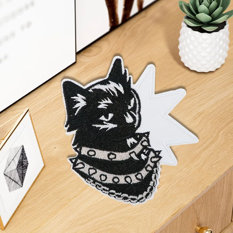 1PC Punk Rock Cat Embroidered Patch Iron On Cartoon Gothic Adhesive Badge DIY Gift For Clothes Cap Bag Jacket Trucker Hat