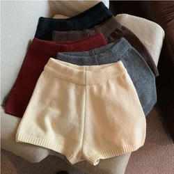 2026 Women Spring and Winter High Waist Retro Knitted Shorts Warm Sweater Short Trousers
