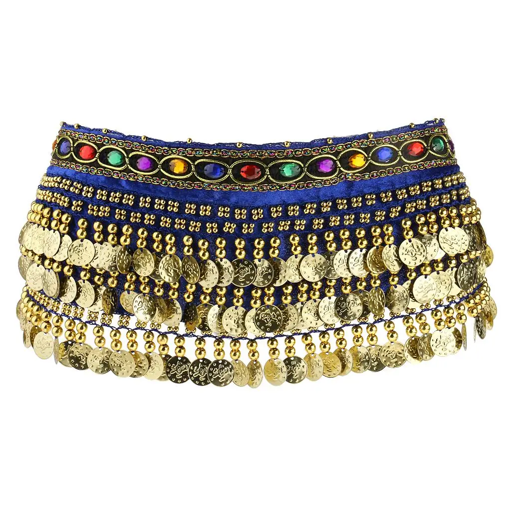 Belly Dance Belt Velvet Gold Coins Tassel Fringe Hip Scarf for Women Dancing Practice and Show