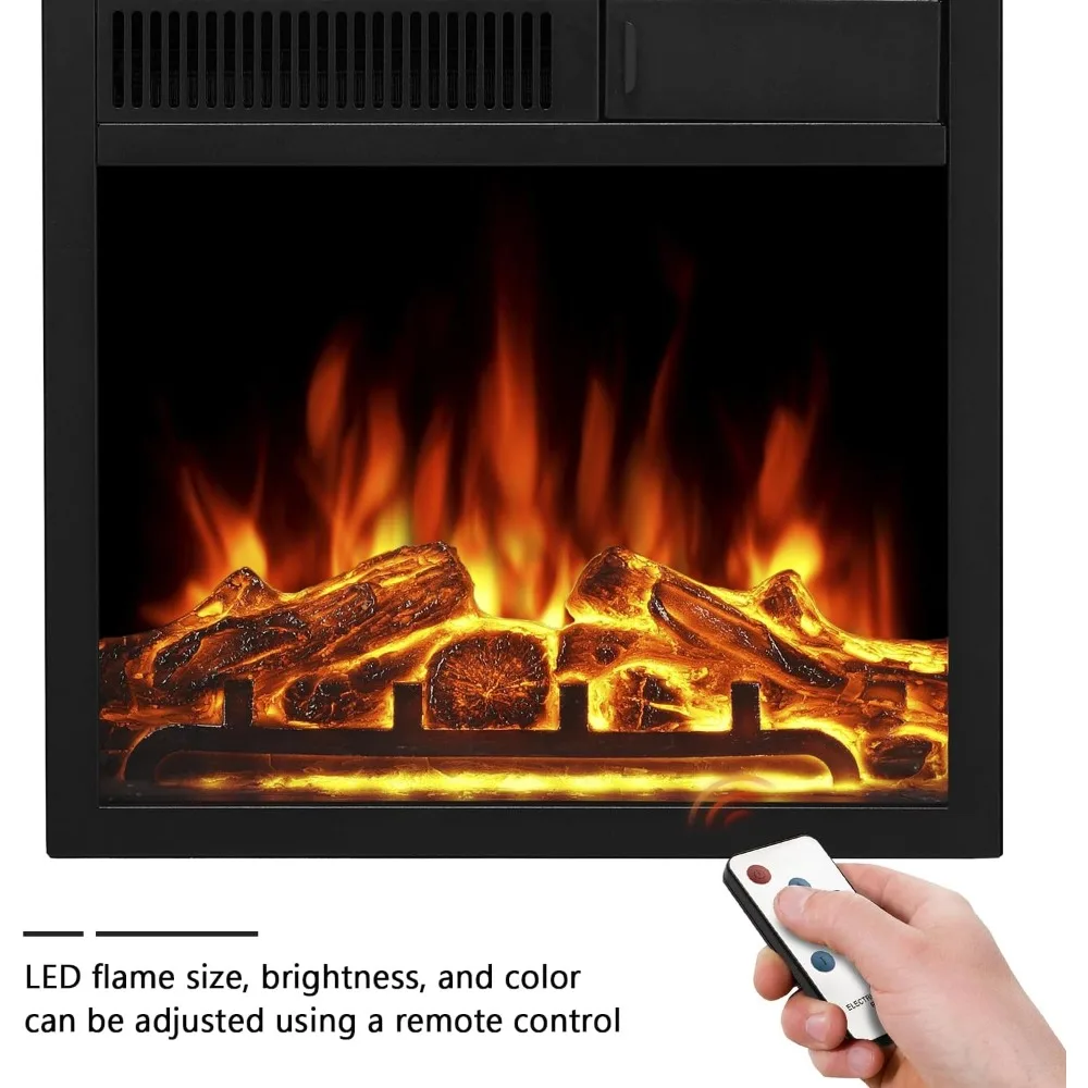 Suporte de TV com lareira elétrica preta de 36 polegadas com manto de madeira e controle remoto