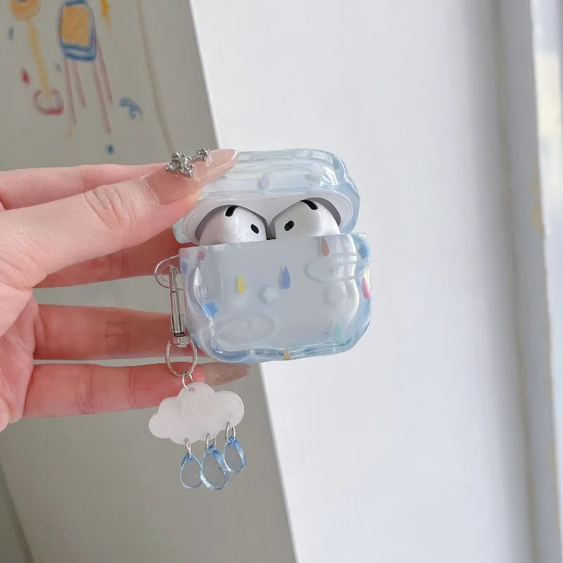 Cute Cloud Raindrop Earphone Case For AirPods 4 3 2 Pro 2 Pro 3 Transparent Soft TPU Headphone Cover With Keychain Pendant Funda - view 3