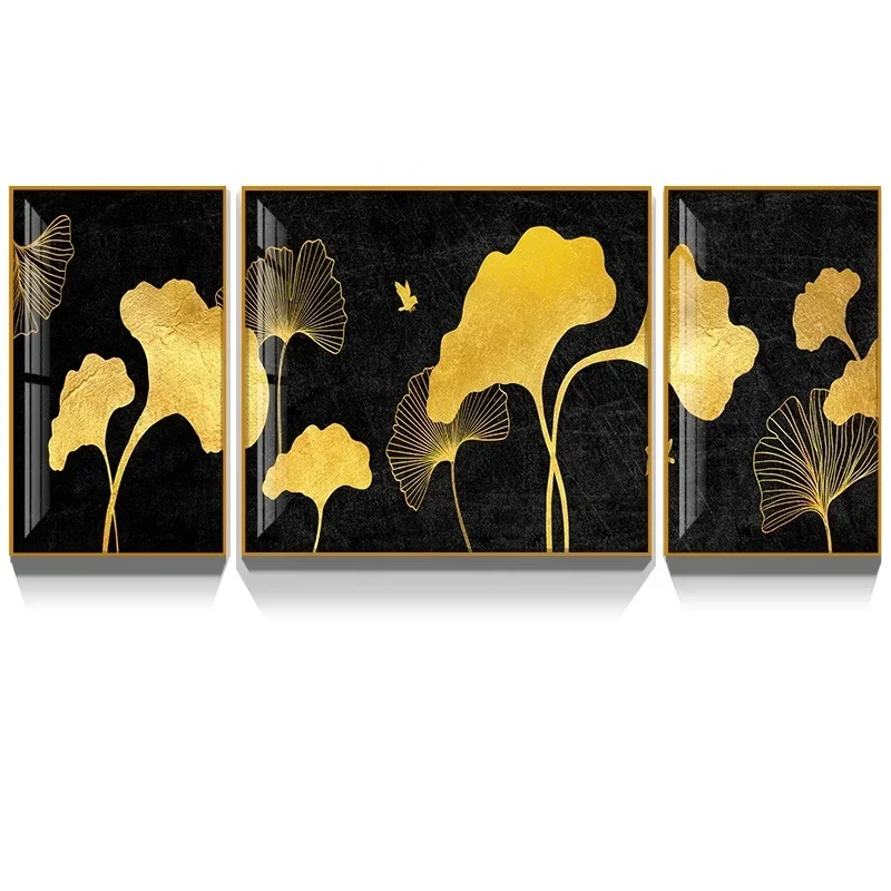 

Golden leaf Art Diamonds Crystal Porcelain Abstract Decorative Wall Painting For Home Decor