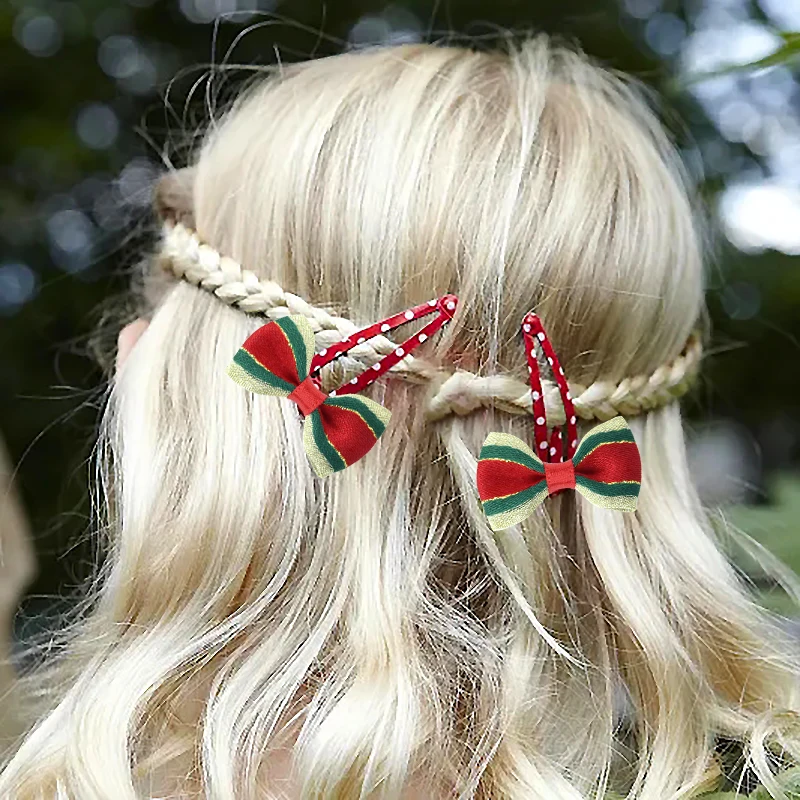 30pcs Christmas Bow Xmas Tree Ornaments DIY Christmas Wreath Garland Bell Bowknot Crafts Xmas Party Hair Accessories New Year