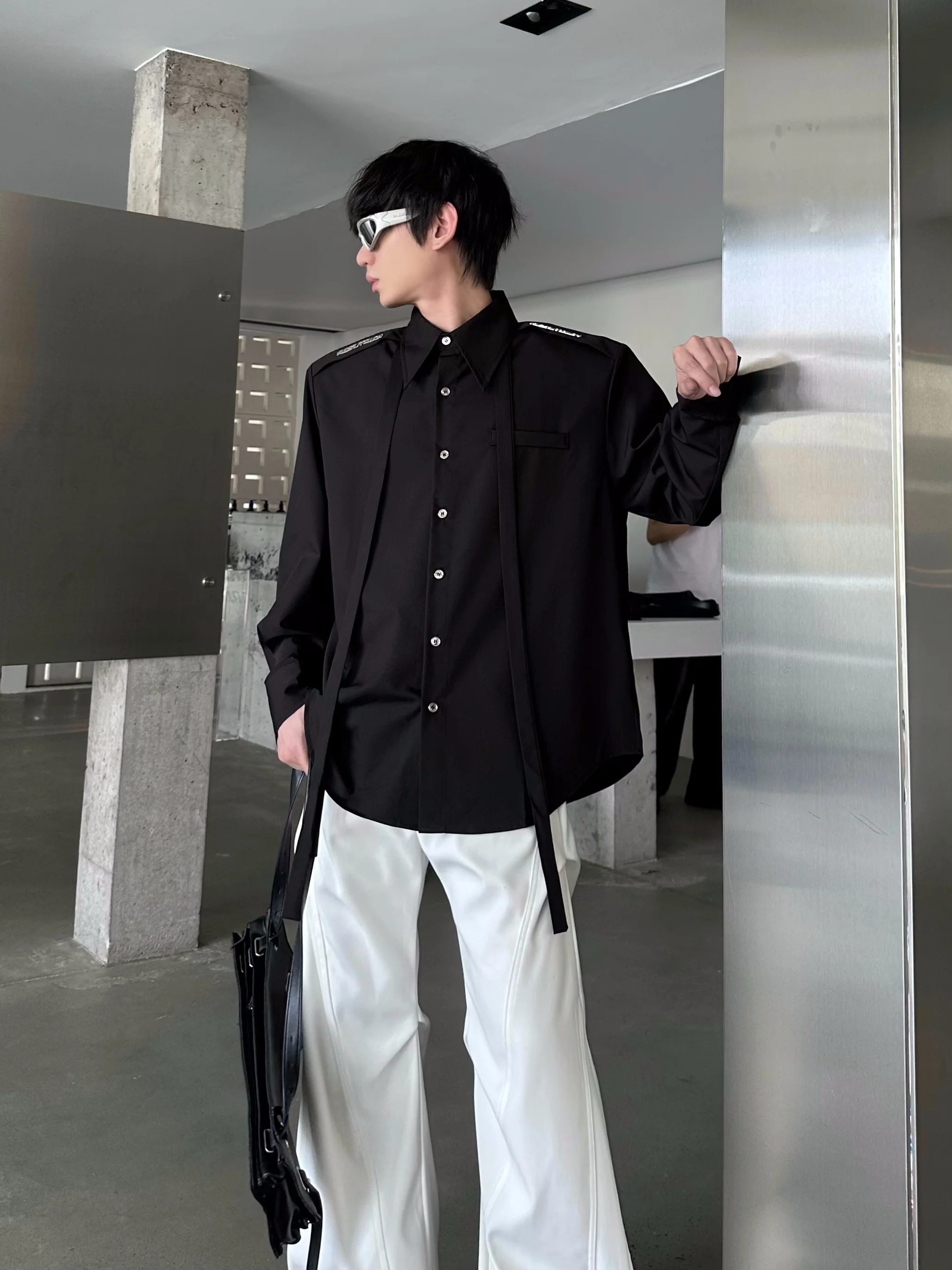 Autumn New Style Personality Design Long Sleeve Turn-down Collar Shirt Loose Casual Simple Handsome Single-breasted Men's Shirt