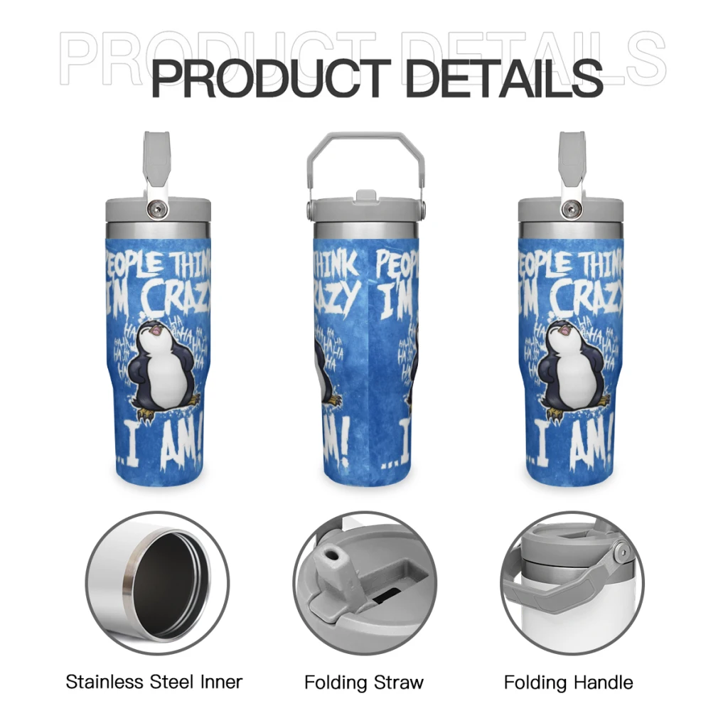 

Car Travel Mugs Crazy-P-enguin-Cute-Cartoon Stainless Steel 304 Tumbler Water Bottle 30oz/900ml Insulated cup