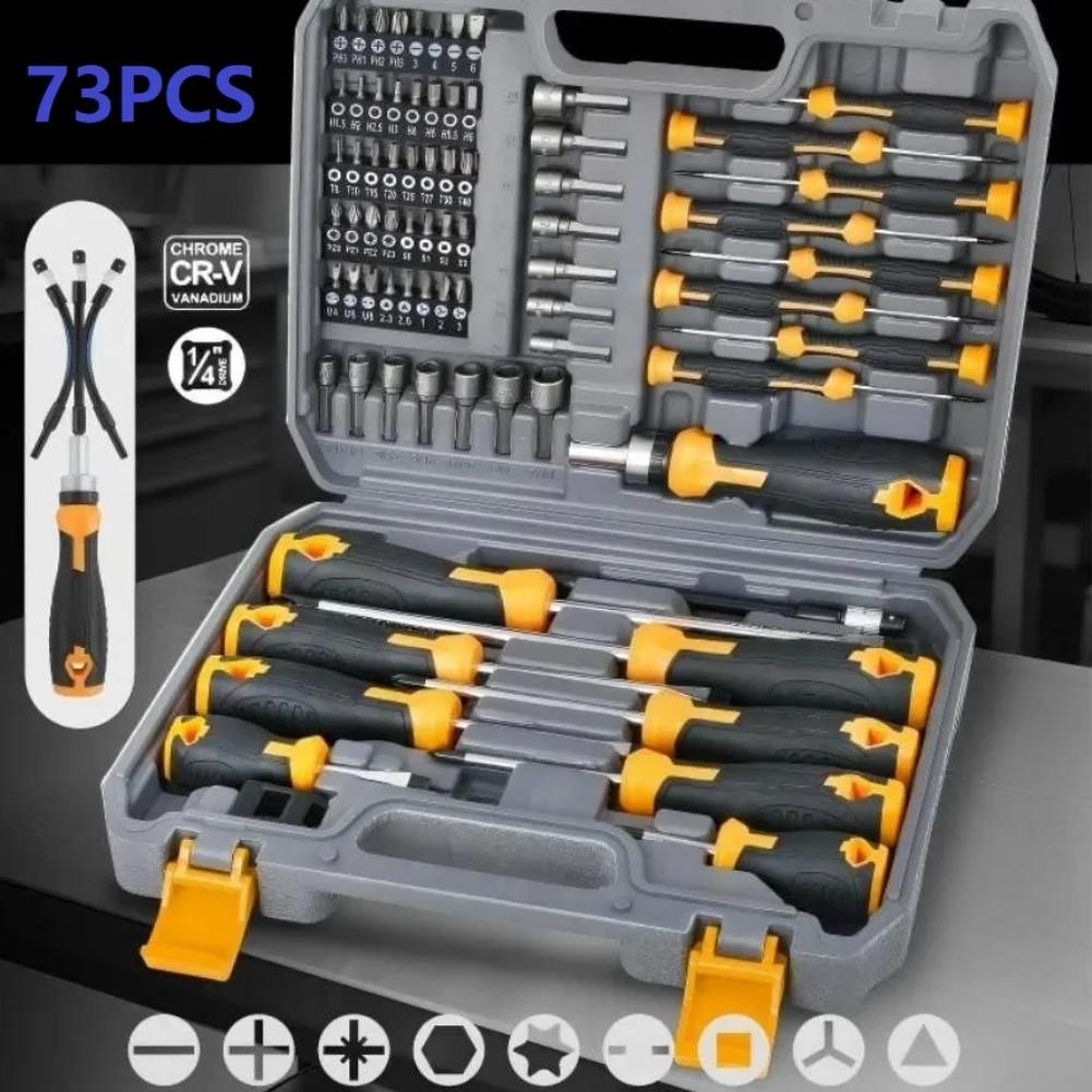 73pcs Precision Screwdriver Set Magnetic Tips 360 Flexible Shaft For Computer Phone Electronics Repair Hand Tools Kit Black