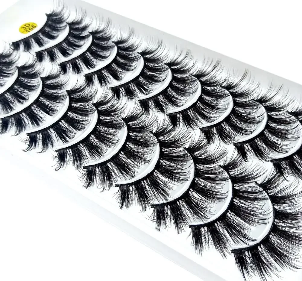 HBZGTLAD Multi-style 10Pairs Soft Mink False Eyelashes Handmade Wispy Fluffy Long Lashes Natural Eye Makeup Tools Faux EyeLashes