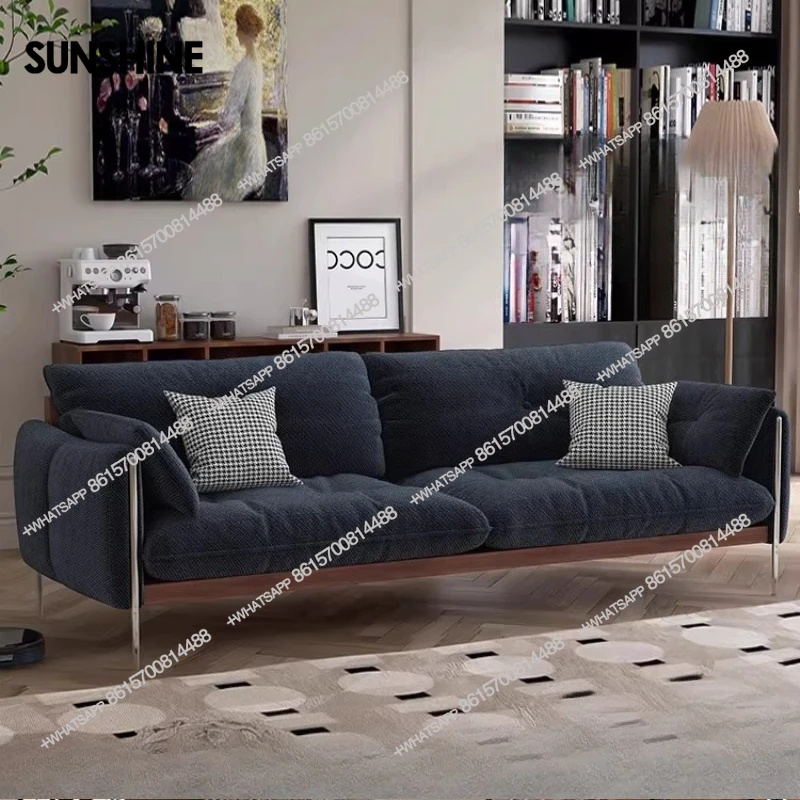 

Retro fabric sofa small apartment living room Italian solid wood clouds straight row three people