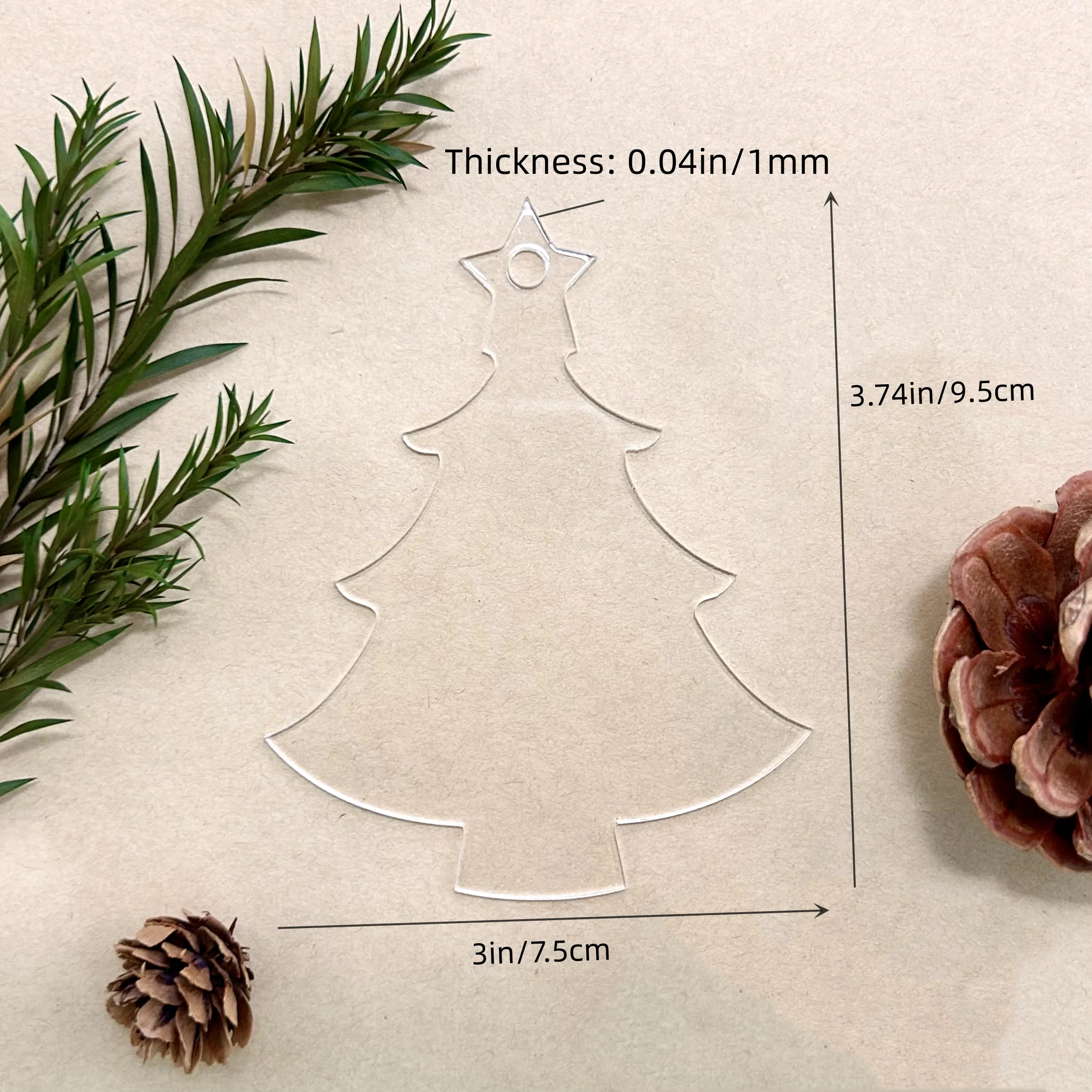 3.74inX3in, 50PCS Clear Blank Acrylic Christmas Ornaments DIY Painting, Tree Acrylic Christmas Ornaments, for Christmas Tree Dec