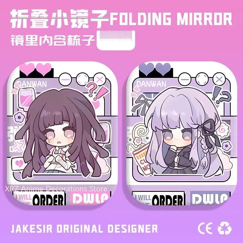 Nuevo Danganronpa Kirigiri Kyoko Naegi Makoto Anime lindo espejo de estudiante de dibujos animados espejo de maquillaje portátil peine regalo de cumpleaños