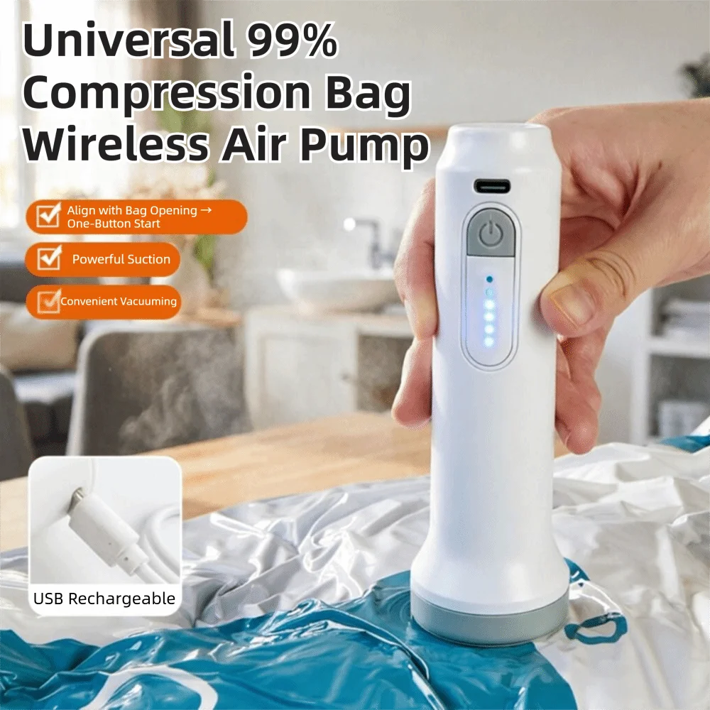 New Rechargeable Electric Vacuum Pump Low Noise Lightweight Compressed Bag Air Pump Portable Mini Vacuum Bag Suction Pump Travel