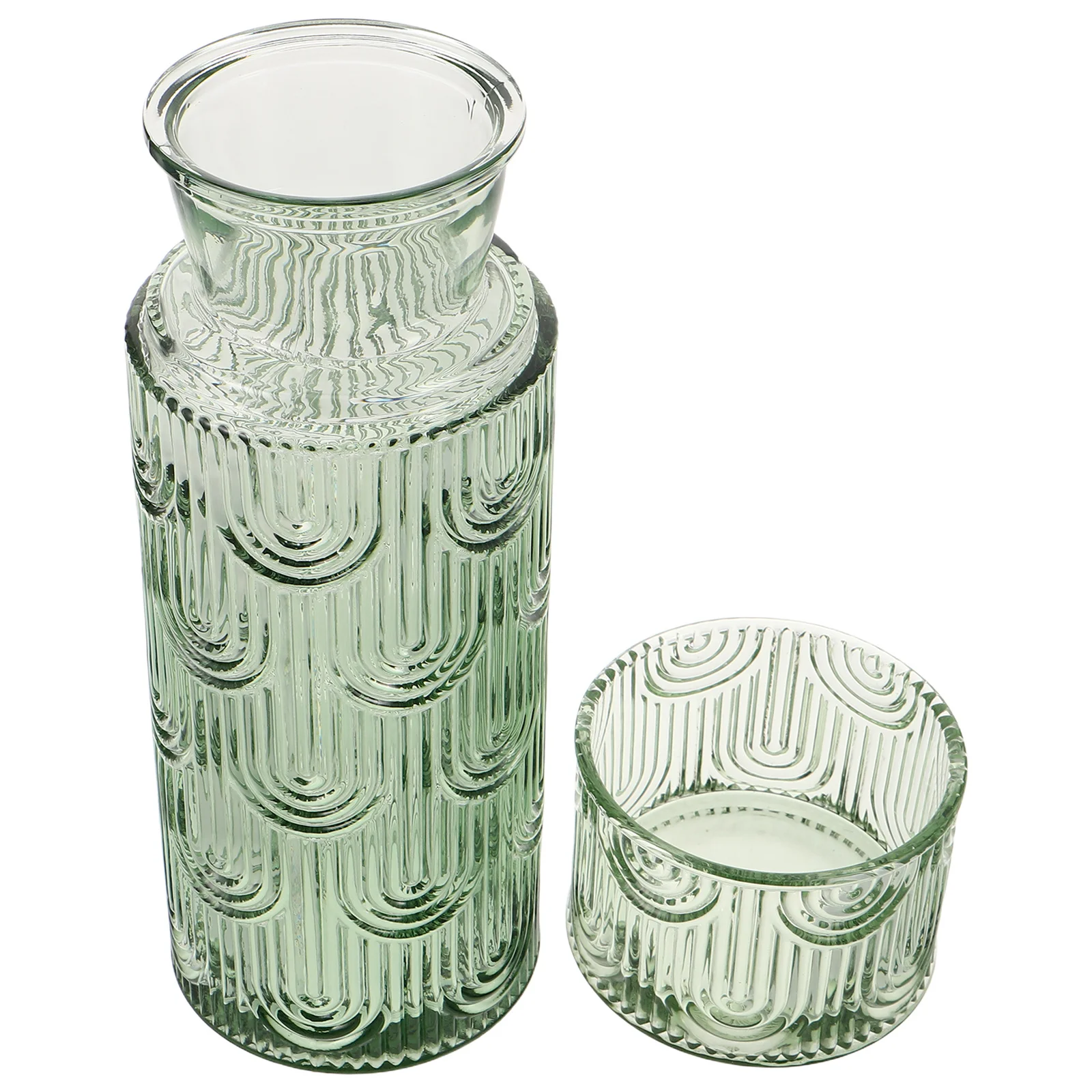 

Embossed Glass Water Carafe Set Bedside Decorative Nightstand Tumbler Cup Juice Pitcher Cold Bottle Glass Juice Carafe