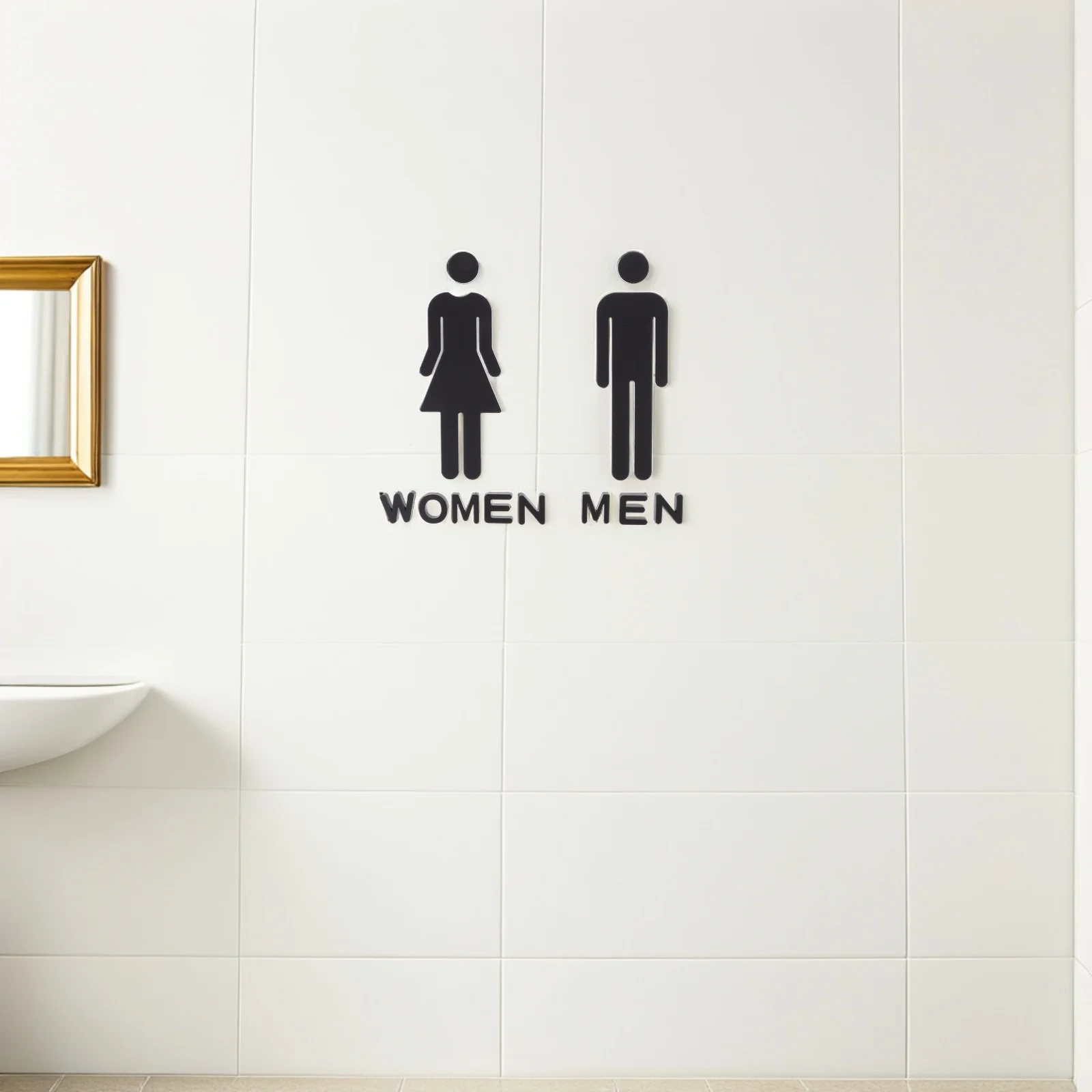 

2Pcs Restroom Sign Modern Acrylic Bathroom Door Marker Male Female Lavatory Signage Commercial Office Washroom Self Adhesive