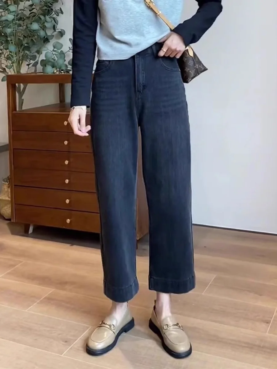 

High Waist Straight Leg Jeans Women Summer plus Size Conceal Slim Bla ey Nine Points Loose Cover up Wide Leg Pants
