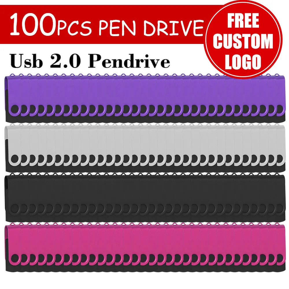 100Pcs/lot Free Customized Logo Metal USB 2.0 Flash Drive 4GB 8GB Pen Drive Memory Stick Pendrives 16GB 32GB 64GB Thumb Drive