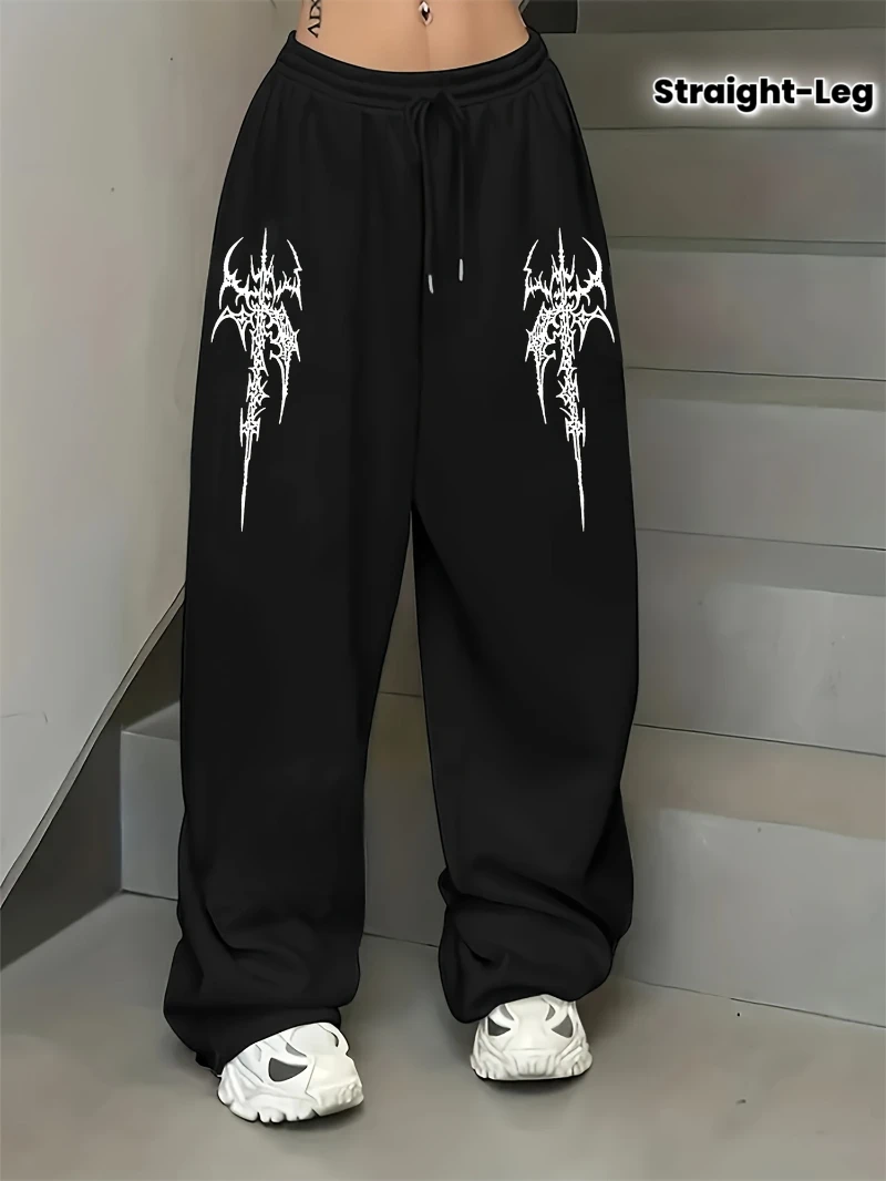 

Men's Gothic Dark Gothic Joggers - Loose-Fit Straight-Leg Trousers with Black Gothic Pattern All-Season Casual Pants