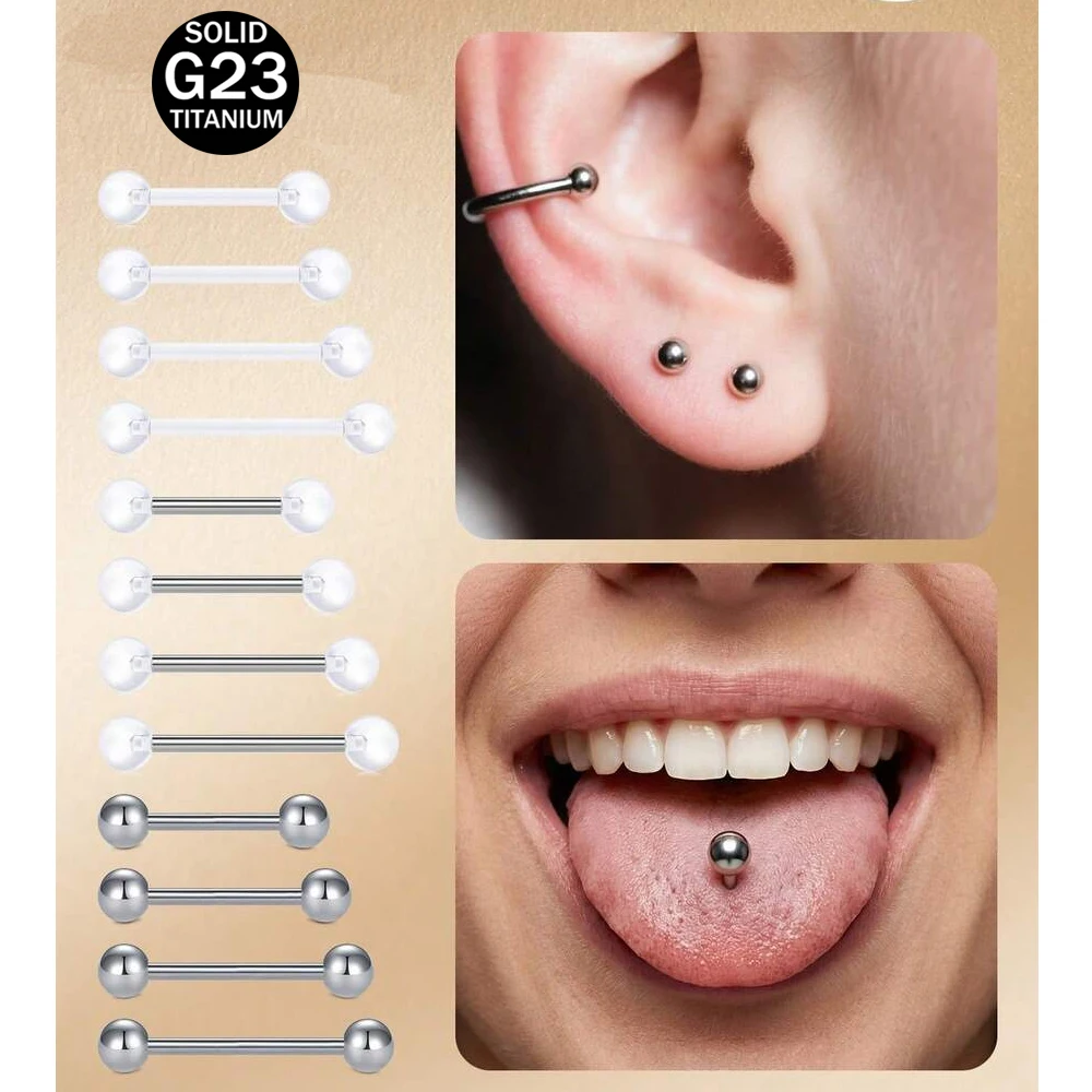 4pcs 14G Transparent Acrylic Soft Tongue Ring Suitable For Surgery And Work 12mm/14mm/16mm/18mm Titanium Bar Tongue Ring Jewelry