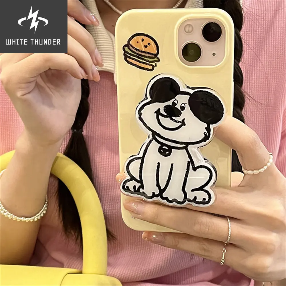 Japan Korea Cute 3D Illustration Hamburger Dog Bracket Soft Phone Case For IPhone X XR XS 11 12 13 Pro Max Protective Back Cover