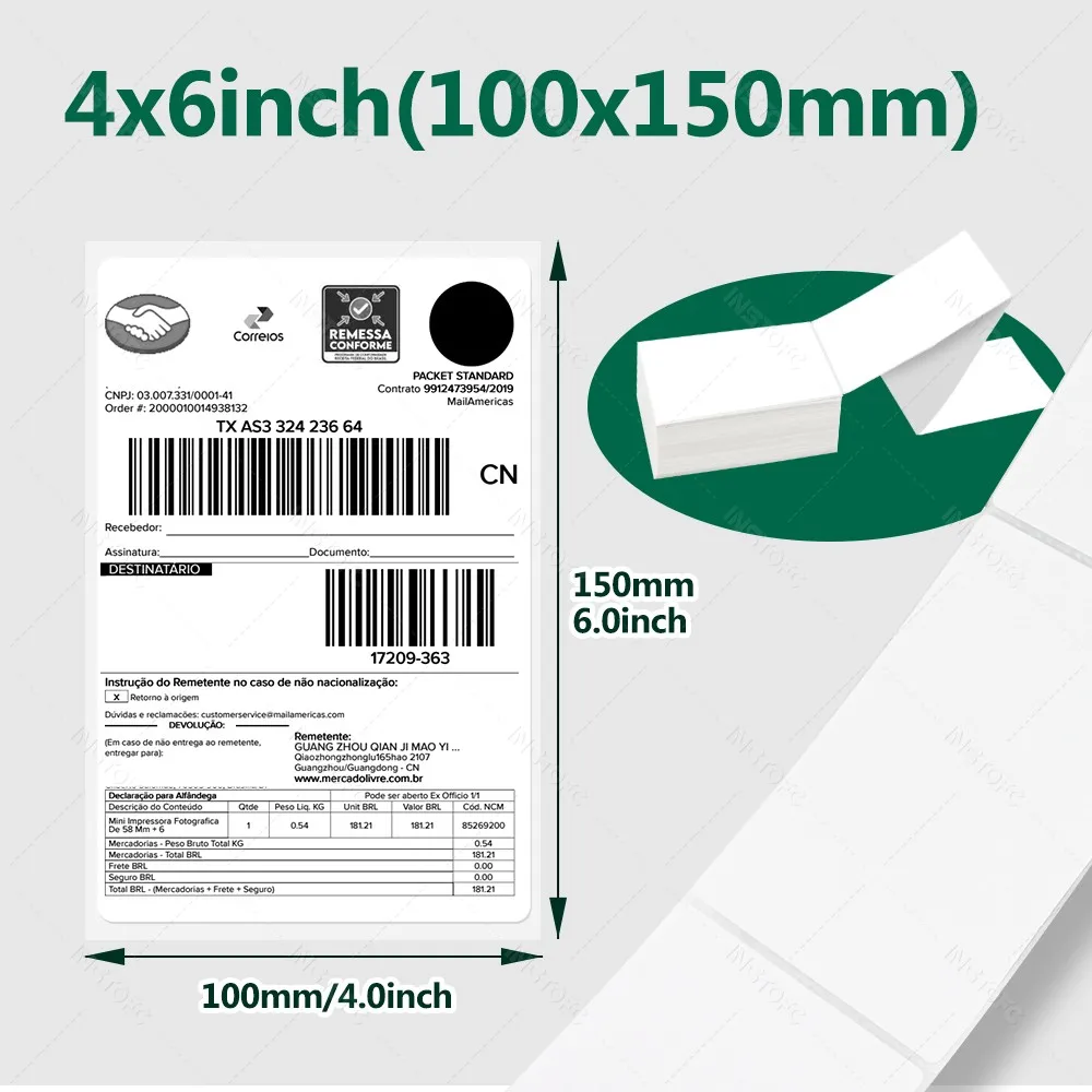 4x6 inch Direct Thermal Labels 500/100 Labels Per stacked Strong Adhesive Resistant Waterproof For Shipping label 100x150mm