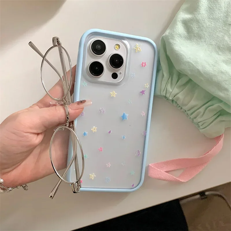 

Ins Small fresh color simple stars Phone Case For iPhone 15 Pro 12 14 13 Pro Max Cover Shockproof Cute Cases 14pro Funda 15 Max