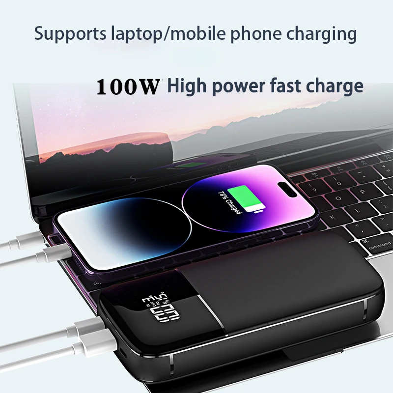 100W Portable Fast Charging Power Bank 20000mAh External Battery Charger for iPhone 15 14 13 Laptop Notebook Xiaomi Poverbank