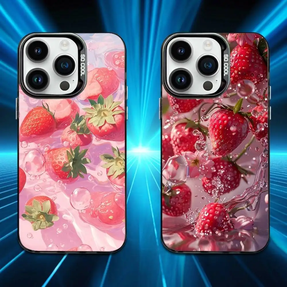

Pink Cute Fruit Strawberry Phone Case For iPhone 16,15,14,13,12,11,XS,Mini,Pro,MAX Black Matte Shockproof Cover