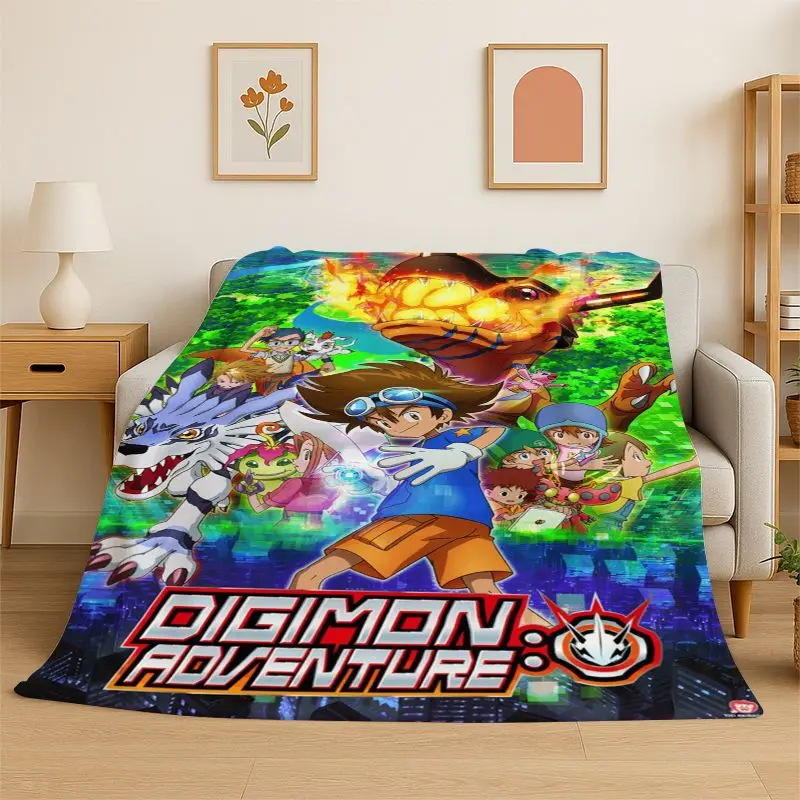 Digimon Adventure Angewomon Agumon Cartoon Flannel Blanket Soft Warm Throw Blanket for Bedroom Living Room Bed Travel Picnic