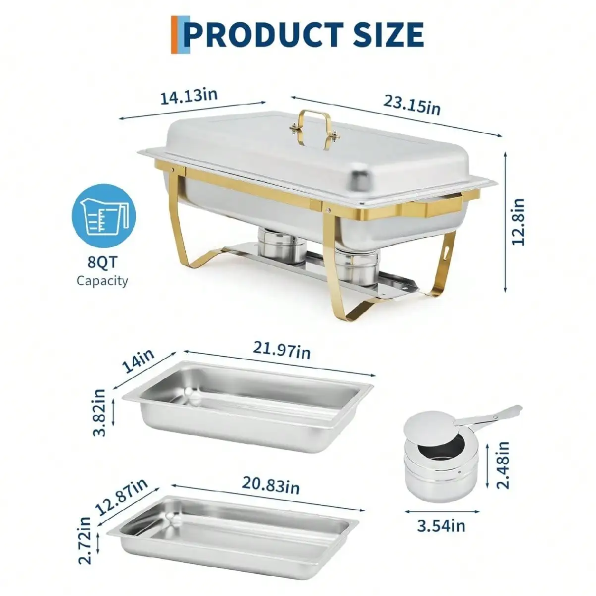 mteryoing Chafing Dish Buffet Set 2/4/6 Pack, 8QT Buffet Servers And Warmers Set With Lid & Foldable Frame, Rectangular Stainless Steel Chafer Food Warmer For Parties Wedding Catering Supplies