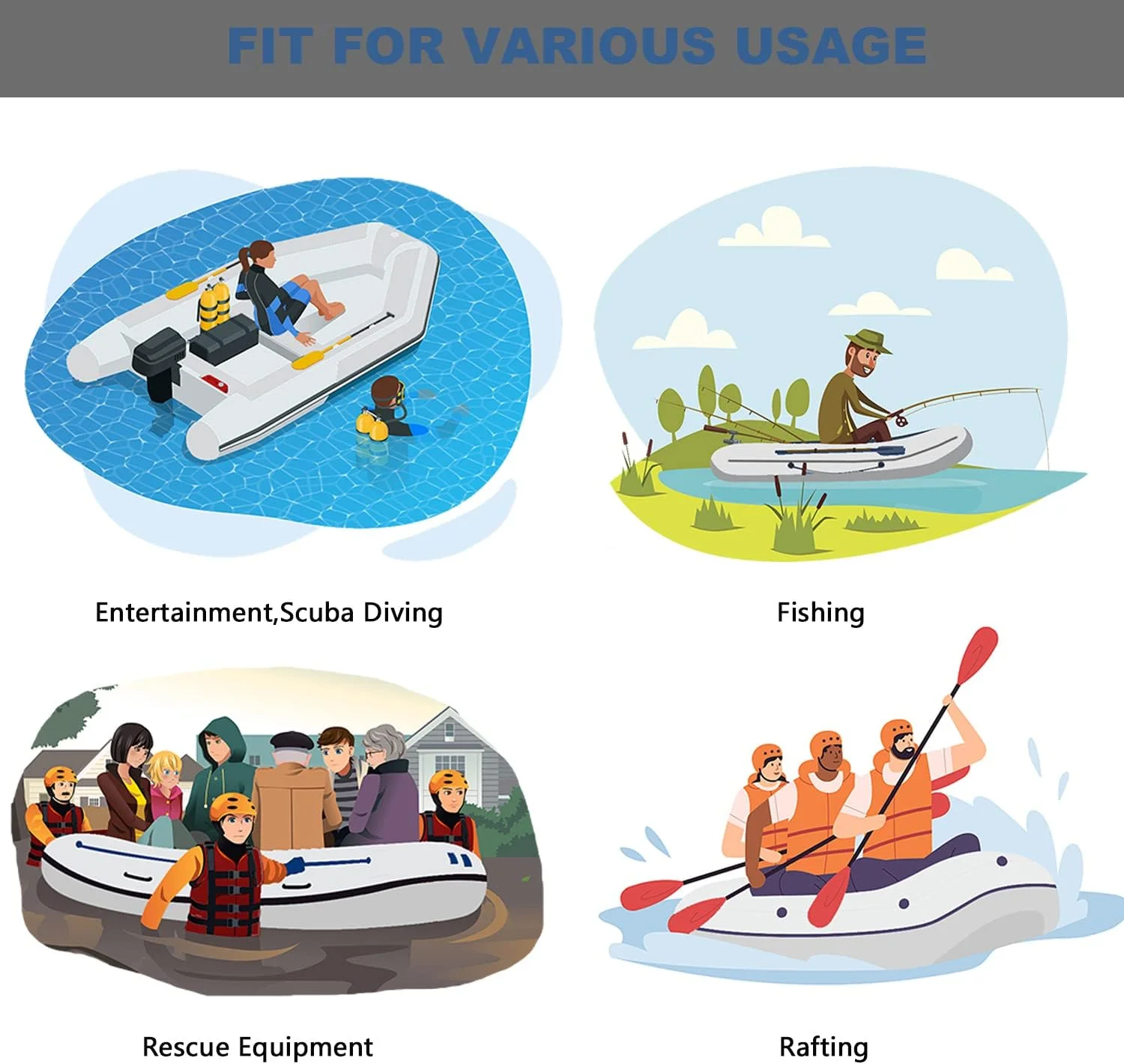 MC230-1 7.5ft 2 شخص سوبر PVC تهمة قارب قارب مطاطي كاياك قابل للنفخ مع أرضية شرائحية لصيد الأسماك بحيرة بركة نهر المحيط